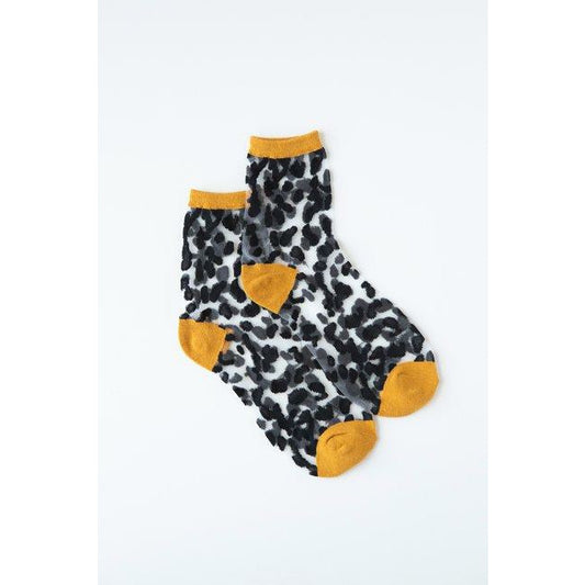 Antler - Leopard Sheer Sock | Black & Mustard