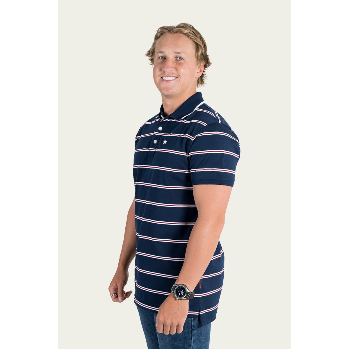 Ringers Western - KENNEDY MENS POLO SHIRT - DARK NAVY MARLE STRIPE