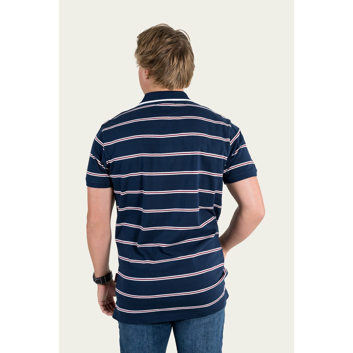 Ringers Western - KENNEDY MENS POLO SHIRT - DARK NAVY MARLE STRIPE