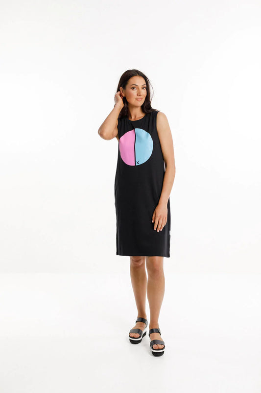 HomeLee TAYLOR SINGLET DRESS - Black with Lollipop/Sky Cut Circle