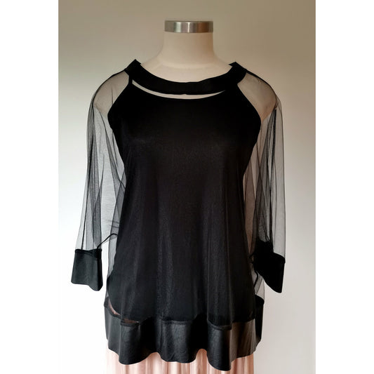 Suzy D - Sheer Top with Faux Leather Trim
