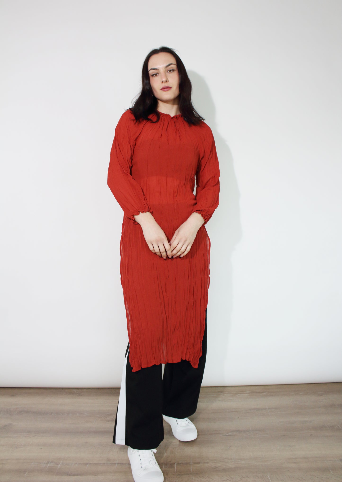 Jaclyn M Noah Crinkle Dress - Rust