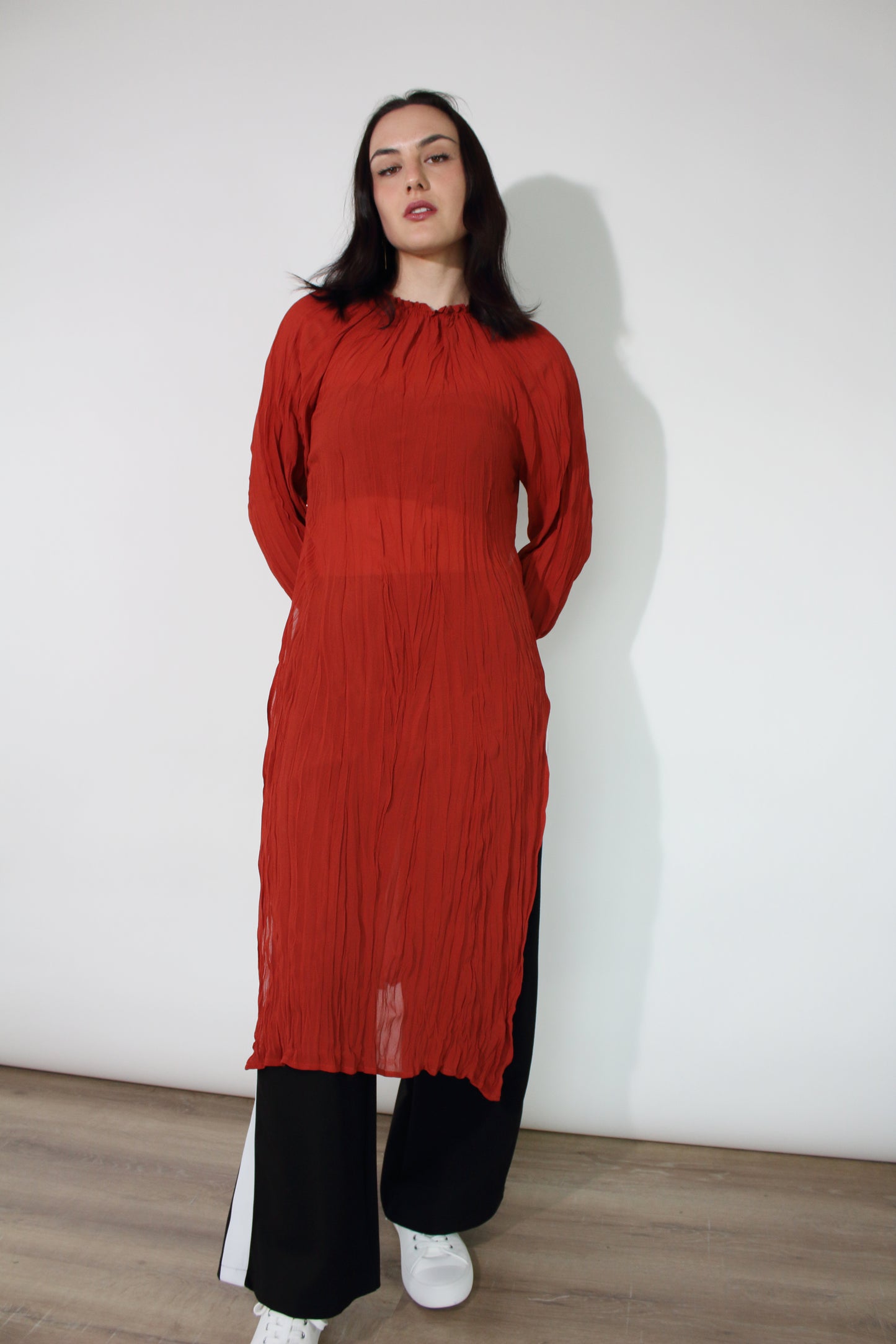 Jaclyn M Noah Crinkle Dress - Rust