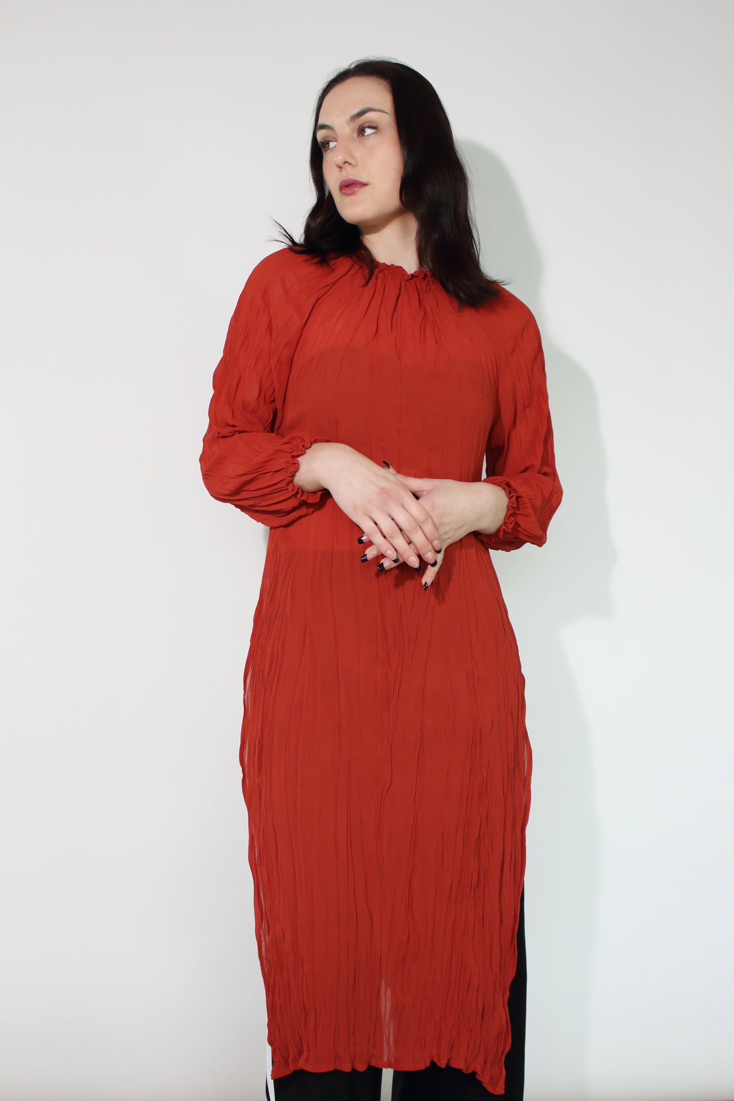 Jaclyn M Noah Crinkle Dress - Rust
