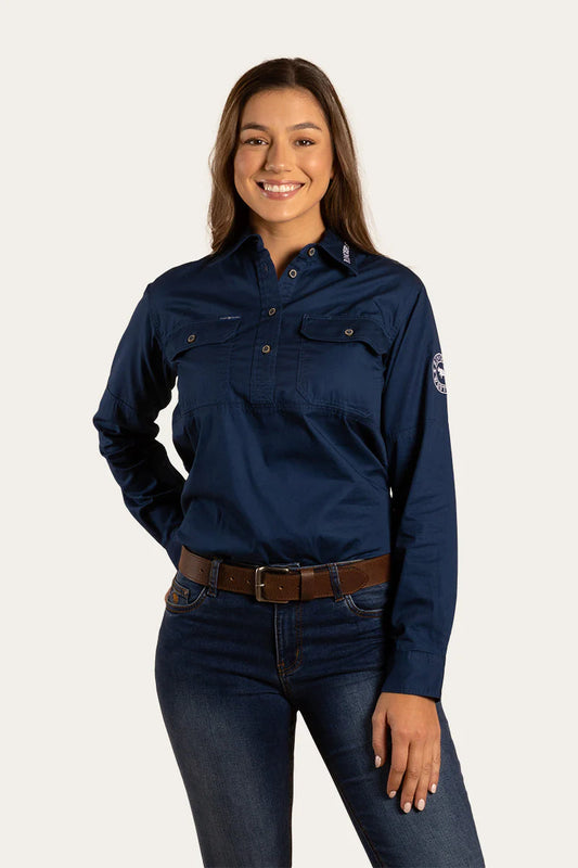 Ringers Western | Delta Womens Half Button Work Shirt - Navy