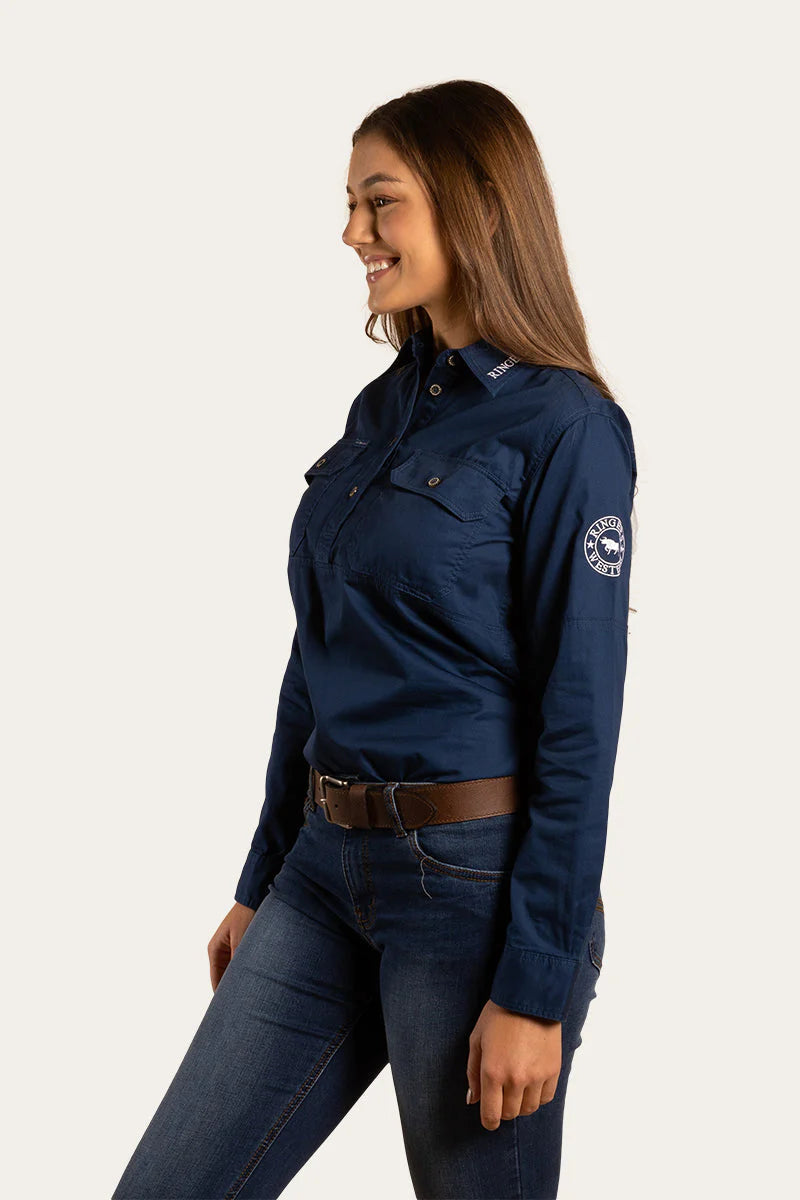 Ringers Western | Delta Womens Half Button Work Shirt - Navy