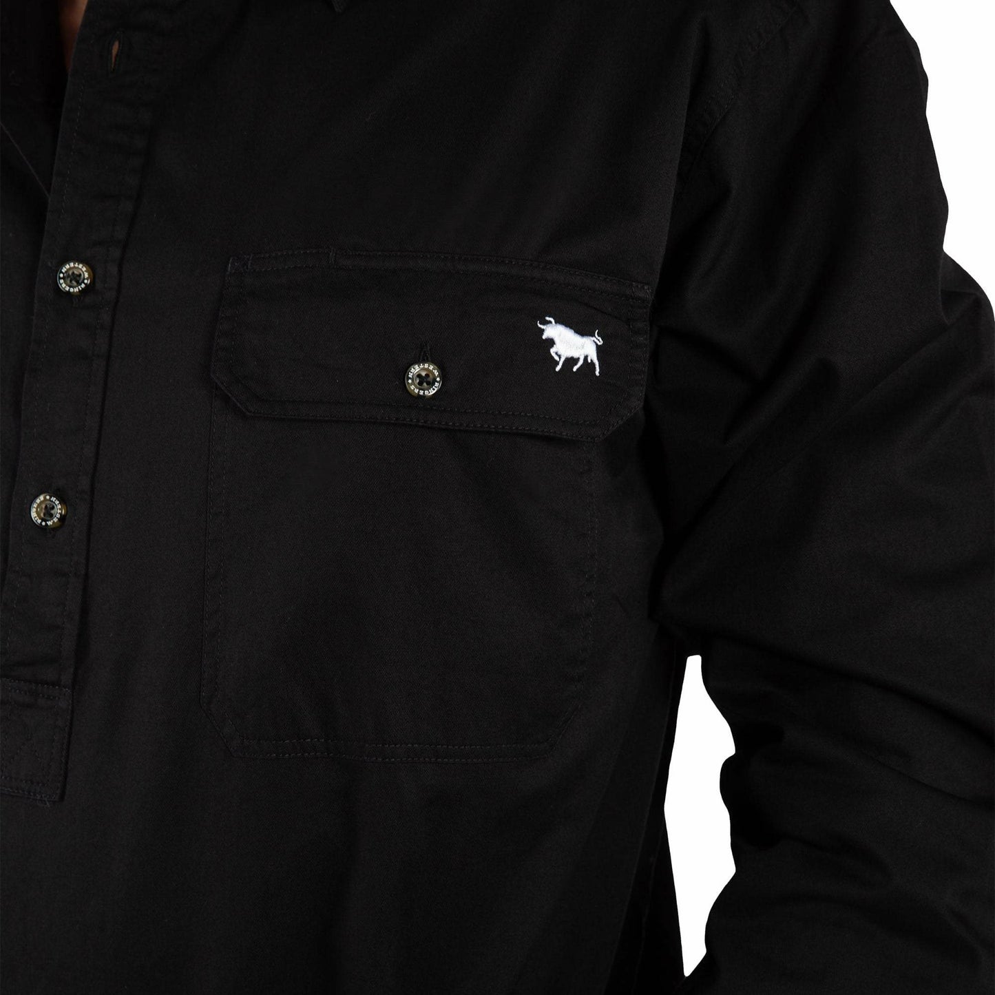 Ringers Western King River Mens Half Button Work Shirt - Black