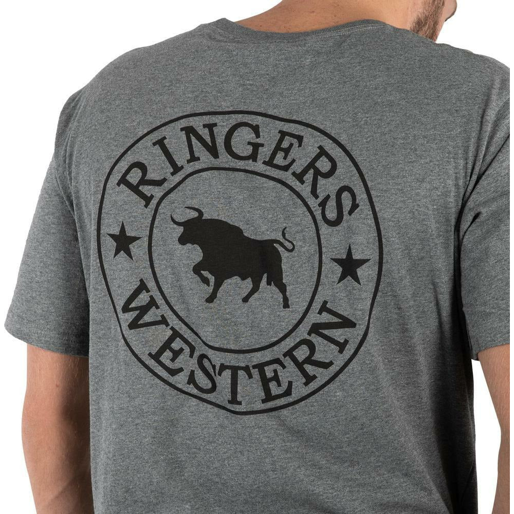 Ringers Western - Signature Bull Mens Classic T-Shirt -  Charcoal Marle with Black Print