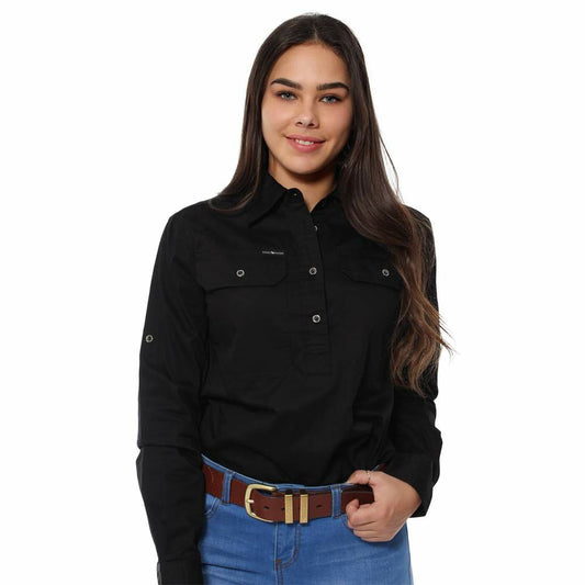 Ringers Western - Boss Lady Womens Half Button Work Shirt - Black