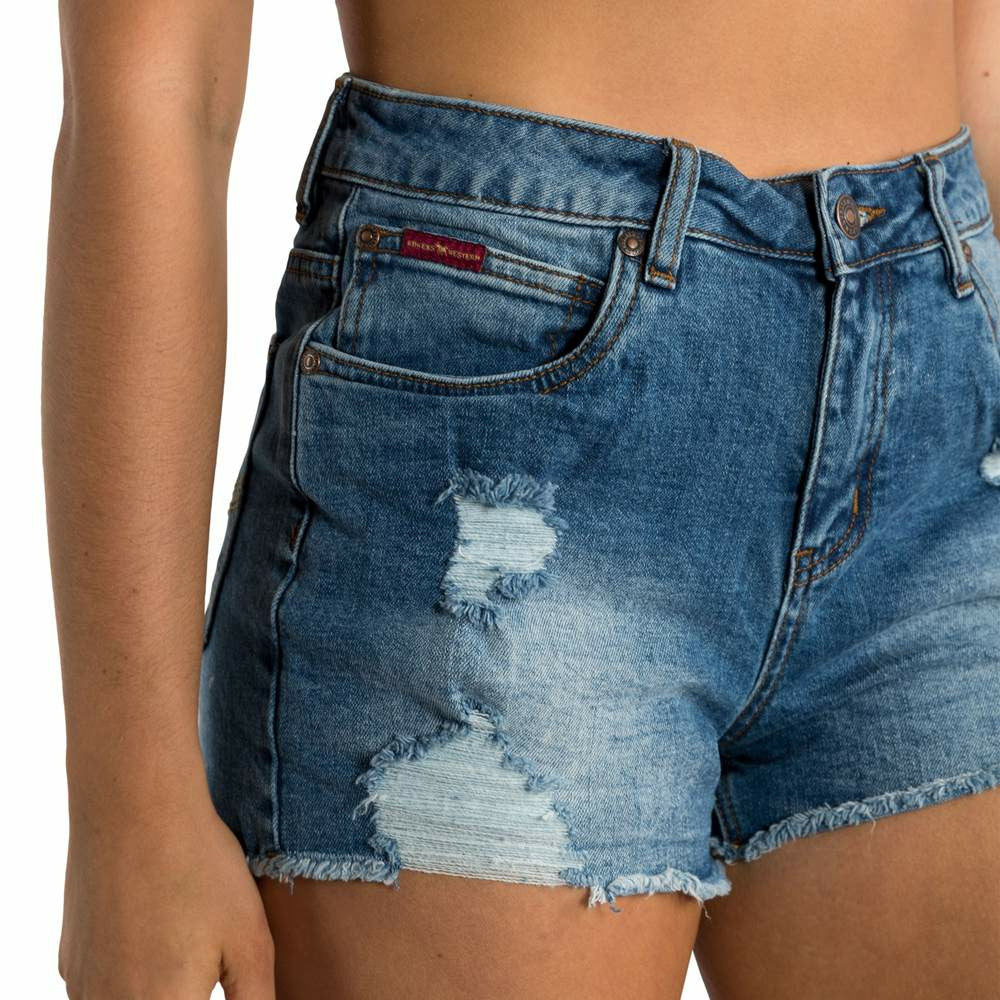 Ringers Western- Jessie Womens Mid Rise Ripped Denim Short - True Blue