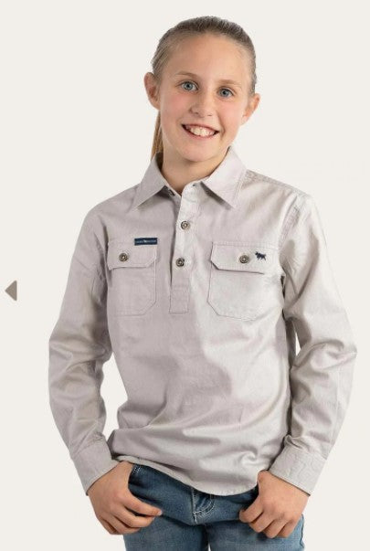 Ringers Western Ord River Kids Half Button Work Shirt - Beige