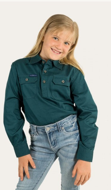 Ringers Western Ord River Kids Half Button Work Shirt -Groundsheet Green