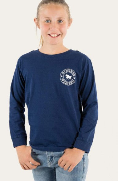 Ringers Western Signature Bull Long Sleeve TShirt - Navy/White Stripe