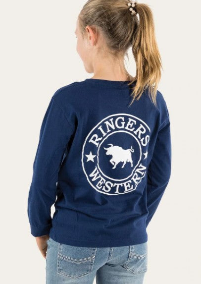 Ringers Western Signature Bull Long Sleeve TShirt - Navy/White Stripe