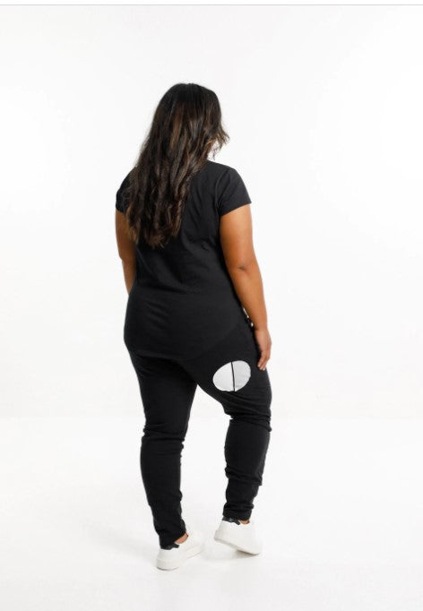 Home Lee - Apartment Pant Black with White/Grey Cut Circle Dot