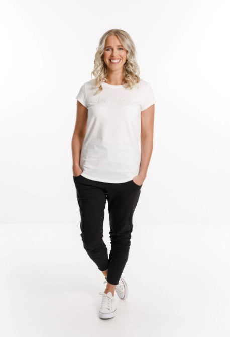 Home Lee - Apartment Pant Black with White/Grey Cut Circle Dot
