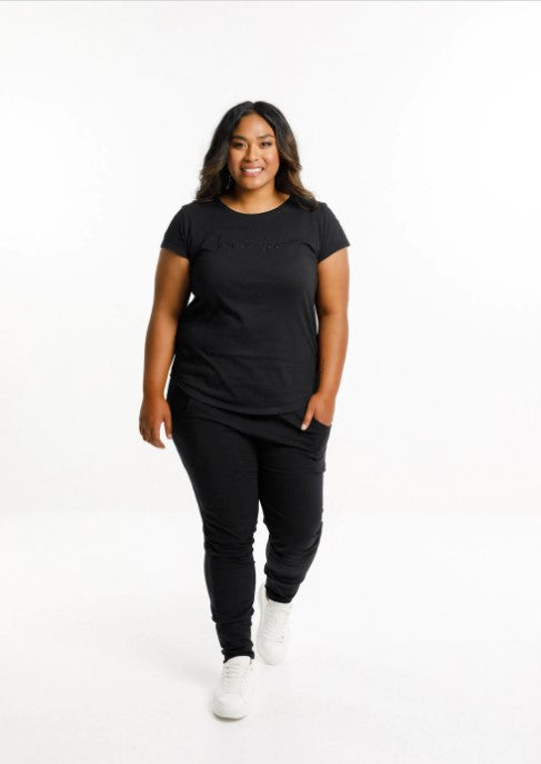 Home Lee - Apartment Pant Black with White/Grey Cut Circle Dot
