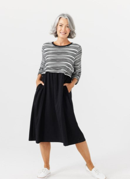 Brave + True - Burrows Dress | Black White Stripes