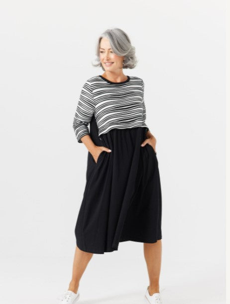 Brave + True - Burrows Dress | Black White Stripes