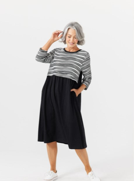 Brave + True - Burrows Dress | Black White Stripes