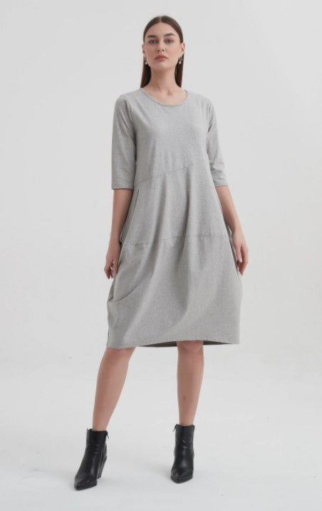 Tirelli Diagonal Seam Dress W22 - Grey Marle