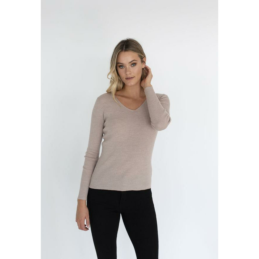 Humidity Merino V-Neck Basic - Stone