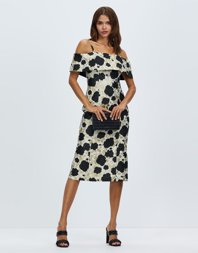 Romance | Rose Off The Shoulder Dress - Black/Gold