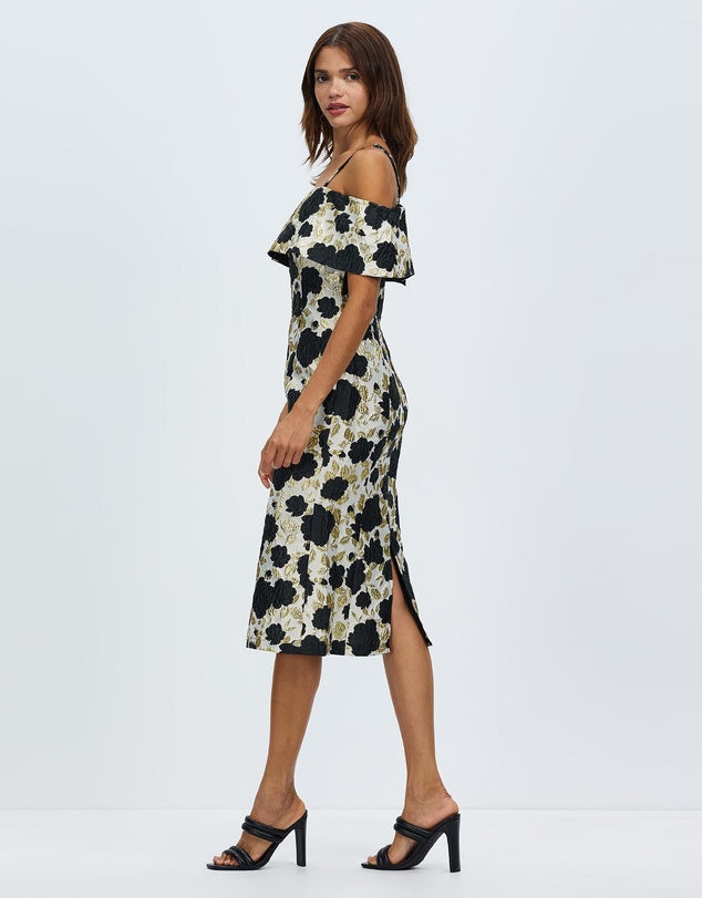 Romance | Rose Off The Shoulder Dress - Black/Gold