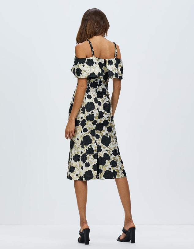 Romance | Rose Off The Shoulder Dress - Black/Gold