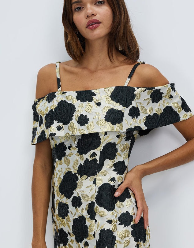 Romance | Rose Off The Shoulder Dress - Black/Gold