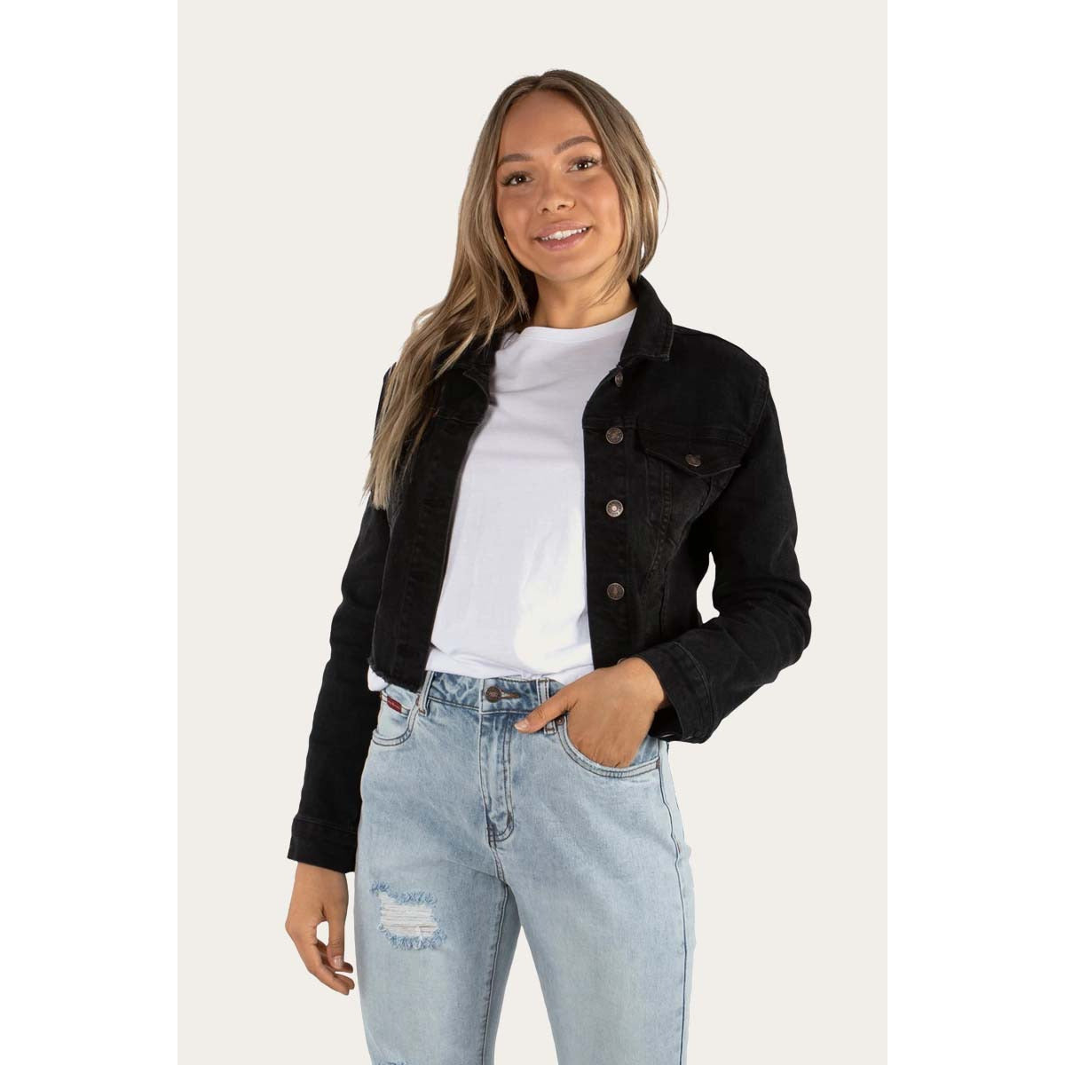 Ringers Western Steph Womens Cropped Denim Jacket - Black