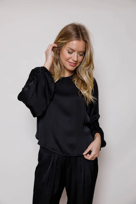 Suzy D Satin Top With Balloon Sleeves - Black